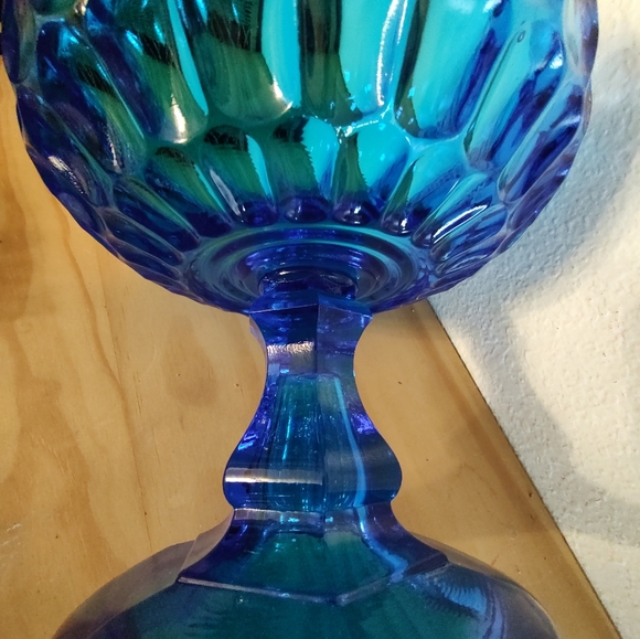 Vintage glass Indiana Aqua Blue Tear Drop Pedestal Compote Candy Dish 6" - Picture 8 of 11